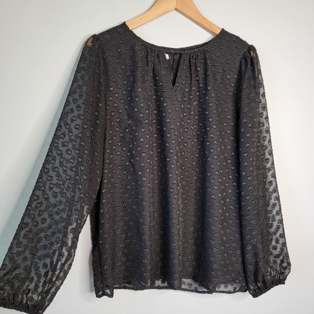 Maurices Chiffon Black Hearts Blouse Goth Romantic Whimsigoth Dark Fairy Size L